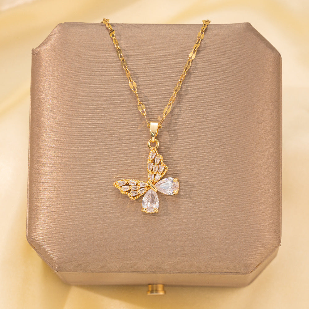 Copper Pendant Titanium Steel Necklace for Women Slightly Inlaid Zircon Pendant Girl Necklace