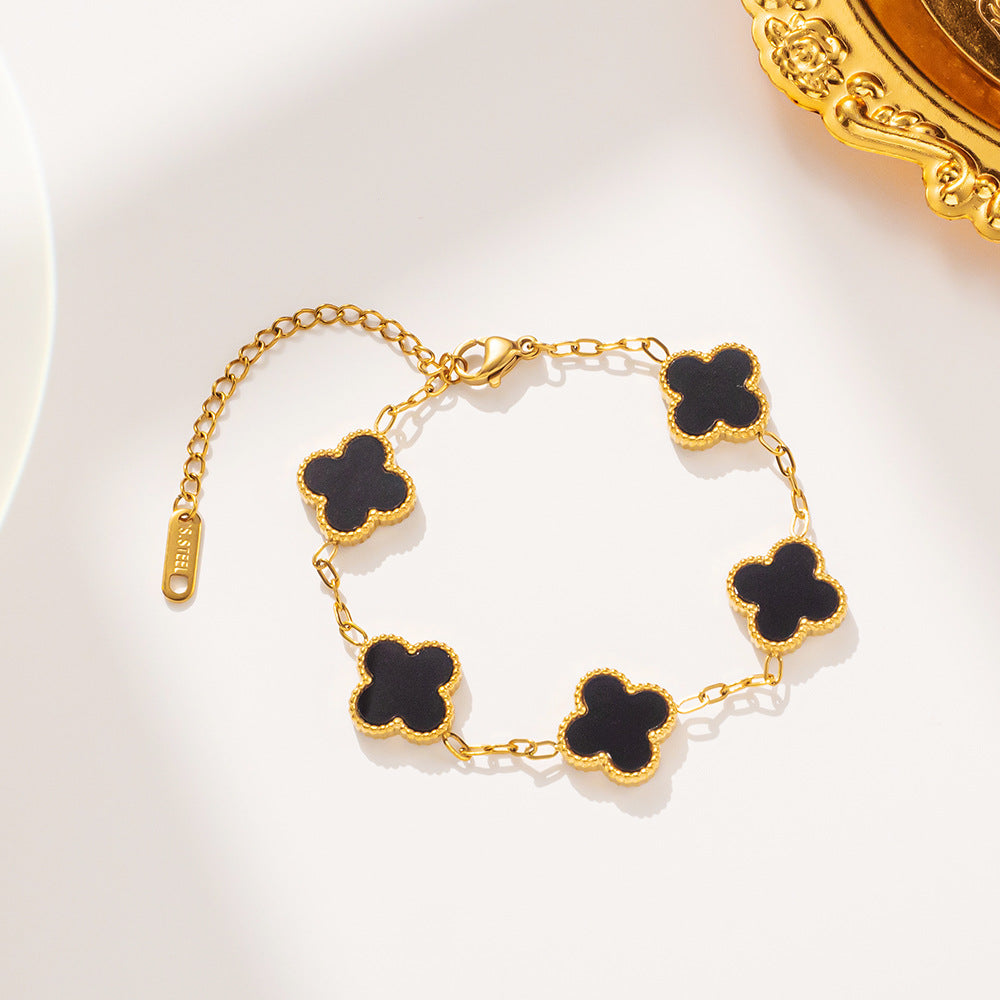 Titanium Steel Four-leaf Clover Five-flower Double-sided Fritillary Necklace 18K Real Gold Electroplating Non-fading Light Luxury High-sense Collarbone Chain
