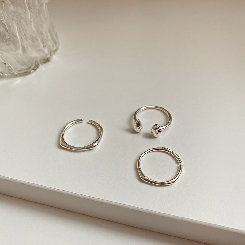 Korean Version of S925 Sterling Silver Niche Design Irregular Simple Plain Ring Female Stacking Wearing Hipster Ring Cold Wind