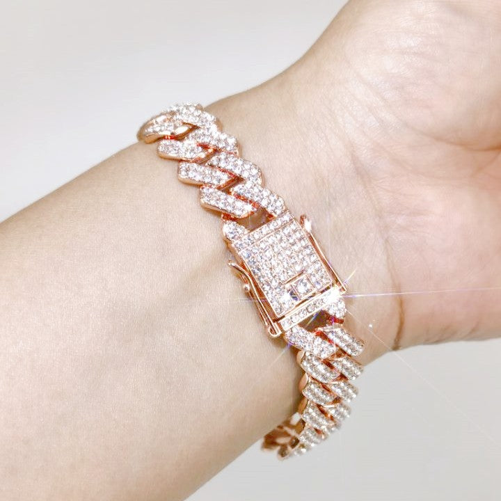 European and American Alloy Cuban Chain Full Diamond High Quality 14mm Rhombus Full Diamond Men's Hip Hop Wind Necklace