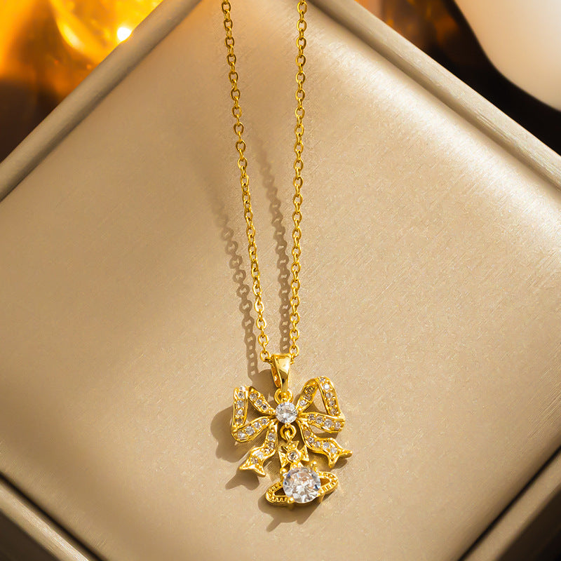 New Gold Diamond-encrusted Mini Planet Titanium Steel Necklace Does Not Fade Girls Versatile Light Luxury Niche Versatile Accessories