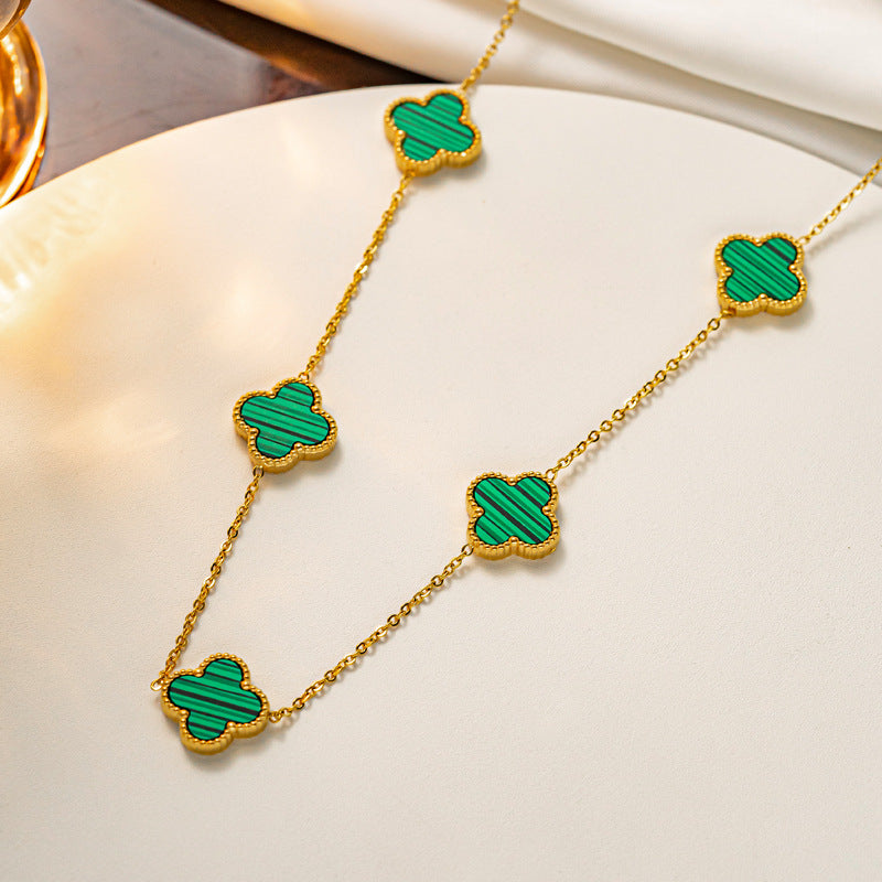 Titanium Steel Four-leaf Clover Five-flower Double-sided Fritillary Necklace 18K Real Gold Electroplating Non-fading Light Luxury High-sense Collarbone Chain