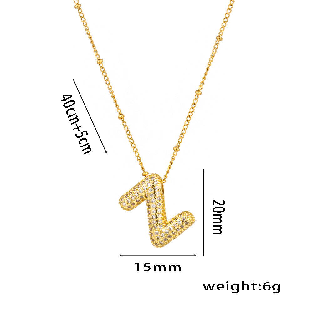 New European and American Micro-inlaid Zircon 26-letter Pendant Necklace Copper-plated 18K Gold Fashion Versatile Classic Jewelry