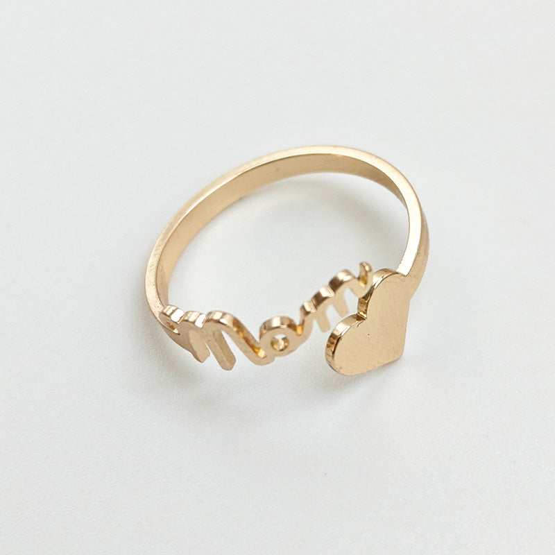 Fashion New Letter Mom Love Ring Temperament Elegant and Versatile, Trendy High-end Gold-plated Ring