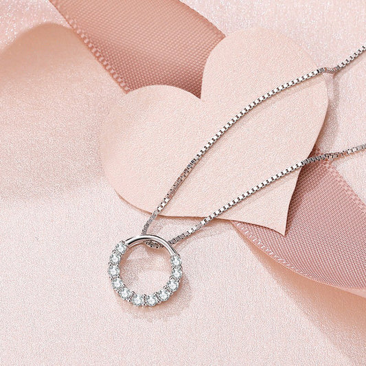 Korean Version Ins Wind Diamond Set Simple Halo Pendant Plated S925 Silver Tide Fashion Short Collarbone Chain Internet Celebrity Necklace Female