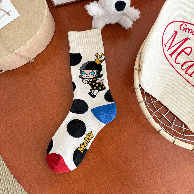 Cute Socks Women's Medium Tube Socks Cotton Socks Spring and Autumn Stockings Personality Ins Trendy Socks Internet Celebrity Design Sense Korean Stripes