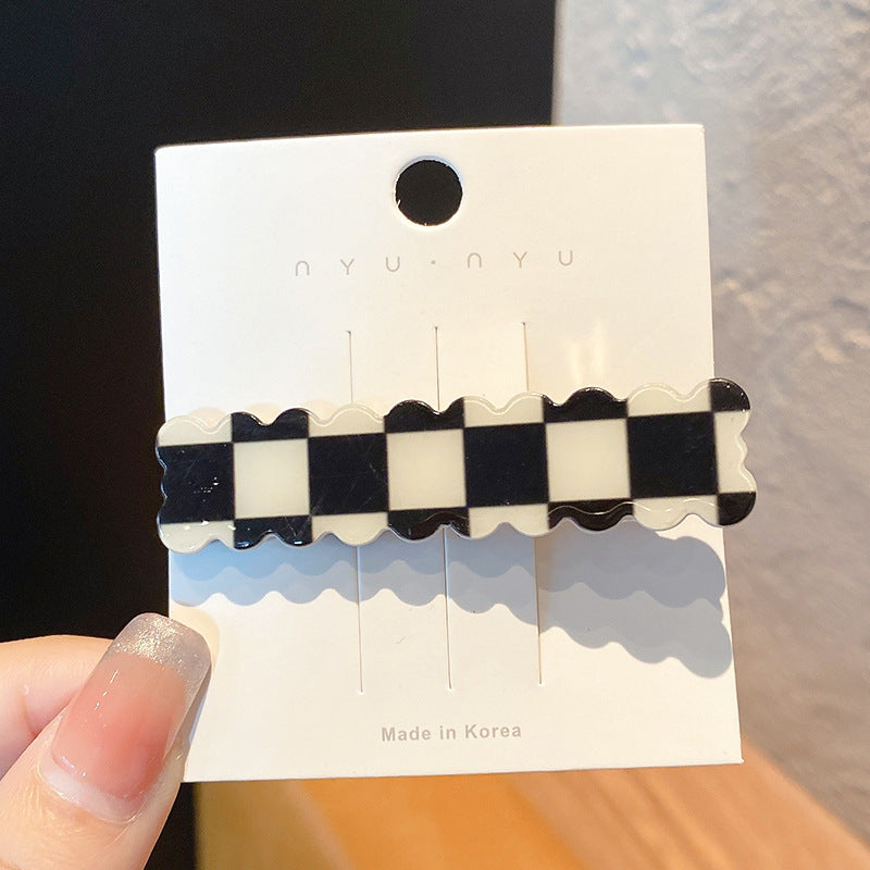 Black and White Checkerboard Hairpin Seamless Hairpin Broken Hair Bangs Side Clip Female Korean Duck Bill Clip One-word Clip