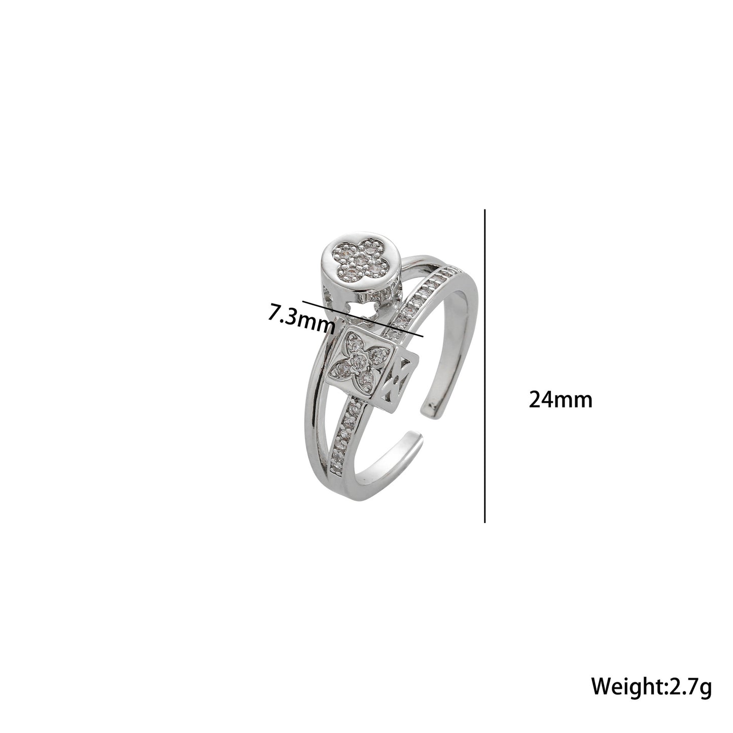 South Korea Dongdaemun Double-layer Micro-inlaid Zircon Ring Simple Female Fashion Personality Cold Wind Open Ring Female