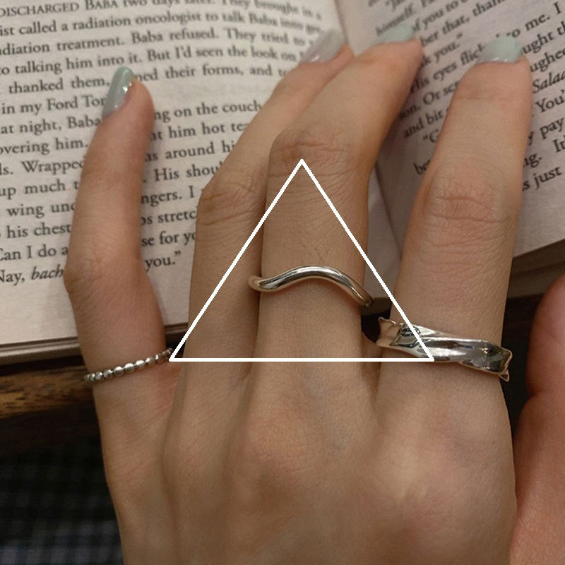 Korean Version of S925 Sterling Silver Niche Design Irregular Simple Plain Ring Female Stacking Wearing Hipster Ring Cold Wind