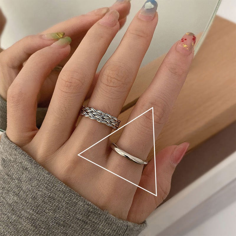 Korean Version of S925 Sterling Silver Niche Design Irregular Simple Plain Ring Female Stacking Wearing Hipster Ring Cold Wind