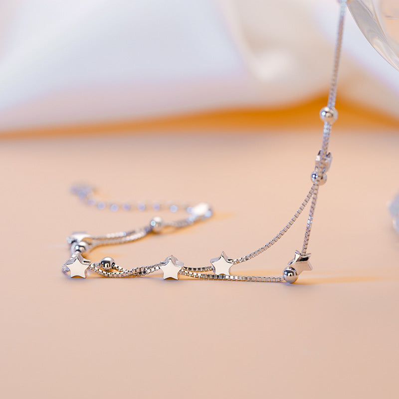 Round Bead Star Bracelet S925 Sterling Silver Double-layer Star Bracelet Girls Light Luxury Niche Double-layer Bracelet Jewelry