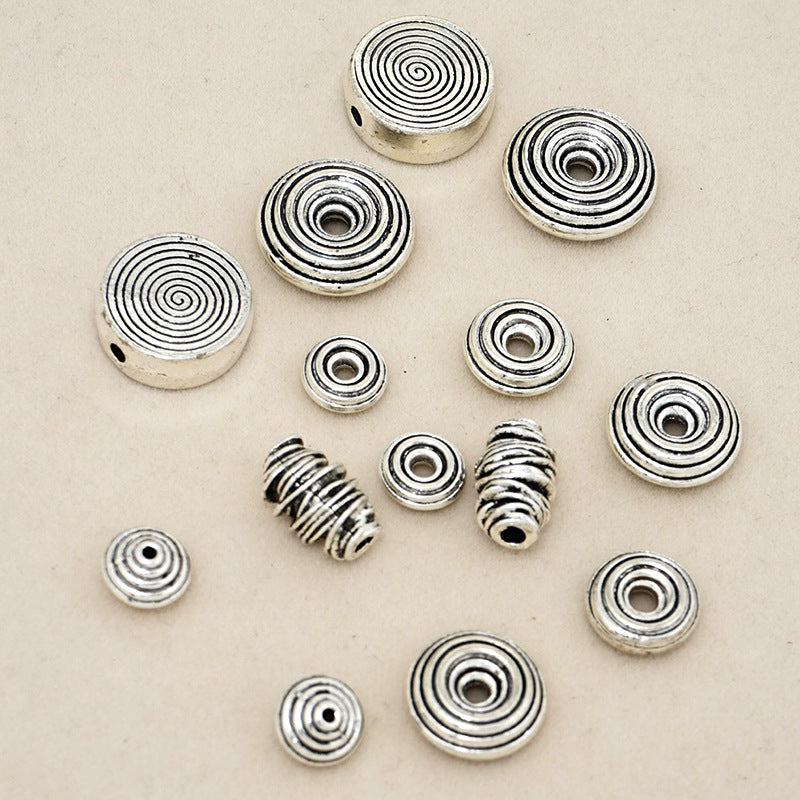 Thailand Chiang Mai Yinzang Silver Alloy Jewelry Striped Circle Spacer DIY Crystal Bracelet Jewelry Accessories Loose Beads