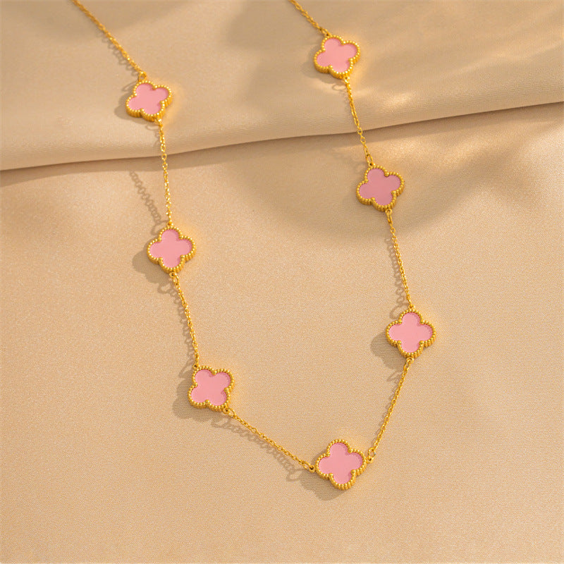 Titanium Steel Four-leaf Clover Five-flower Double-sided Fritillary Necklace 18K Real Gold Electroplating Non-fading Light Luxury High-sense Collarbone Chain