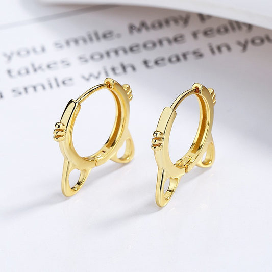 S925 Silver Cat Ear Buckle Women's Niche Design Simple Temperament Personalized Love Kitten Earrings Earrings New Fashion