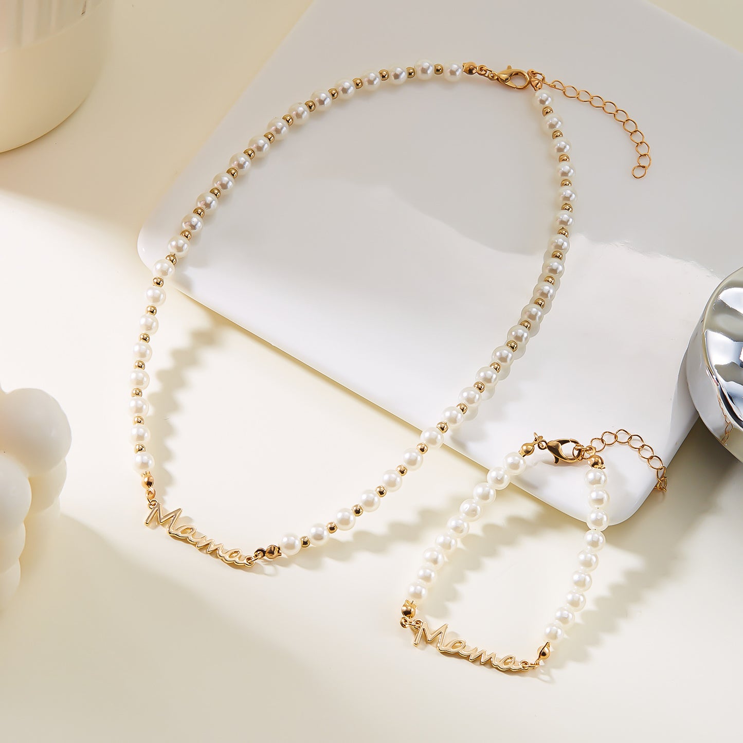Japan and Korea Fashion Mother's Day Gift Letter Mama Pearl Necklace Versatile Mom Set