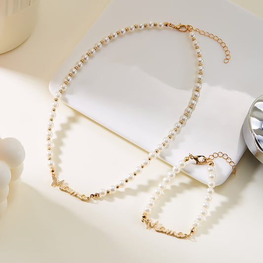 Japan and Korea Fashion Mother's Day Gift Letter Mama Pearl Necklace Versatile Mom Set