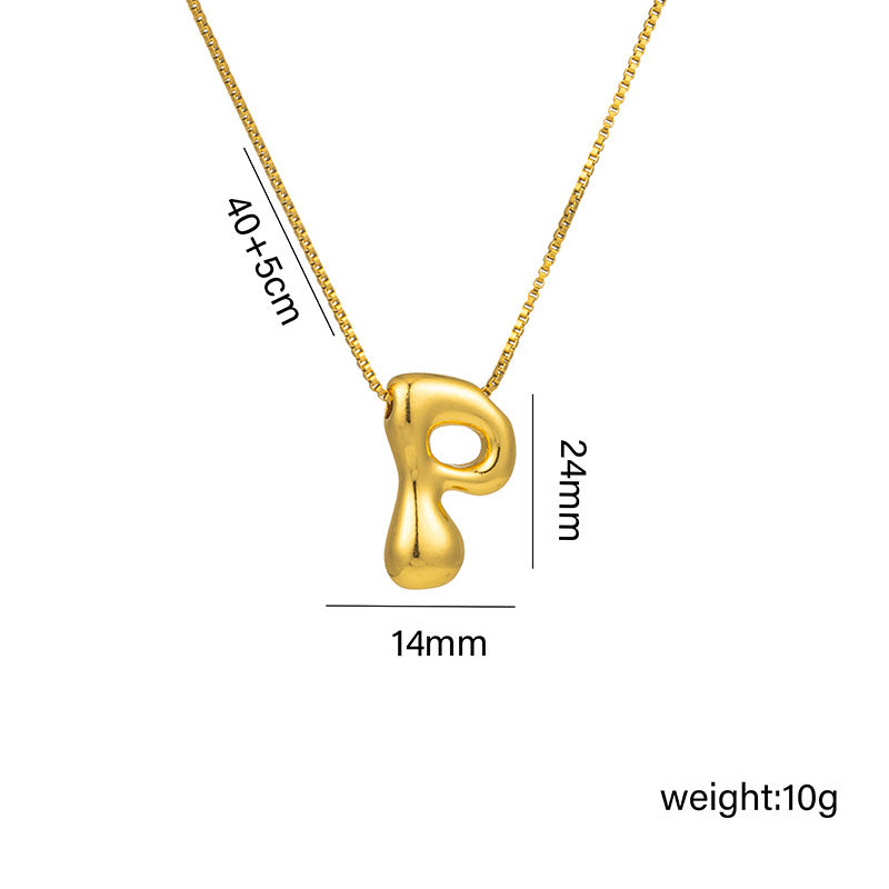 Titanium Steel 18k Real Gold Glossy Balloon Bubble Chubby Cute Q Version 26 English Letters Pendant Necklace