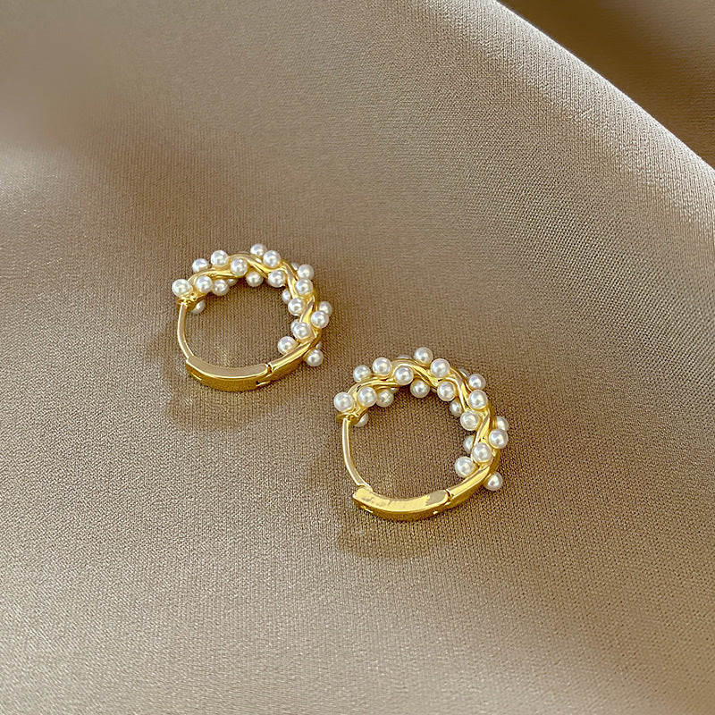 Geometric Trend Pearl Earrings Women's Personality Retro Niche Ear Buckles Cold Style Fashion Versatile Ear Jewelry