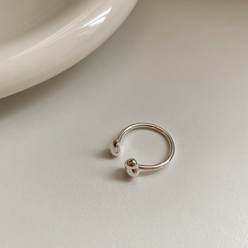 Korean Version of S925 Sterling Silver Niche Design Irregular Simple Plain Ring Female Stacking Wearing Hipster Ring Cold Wind