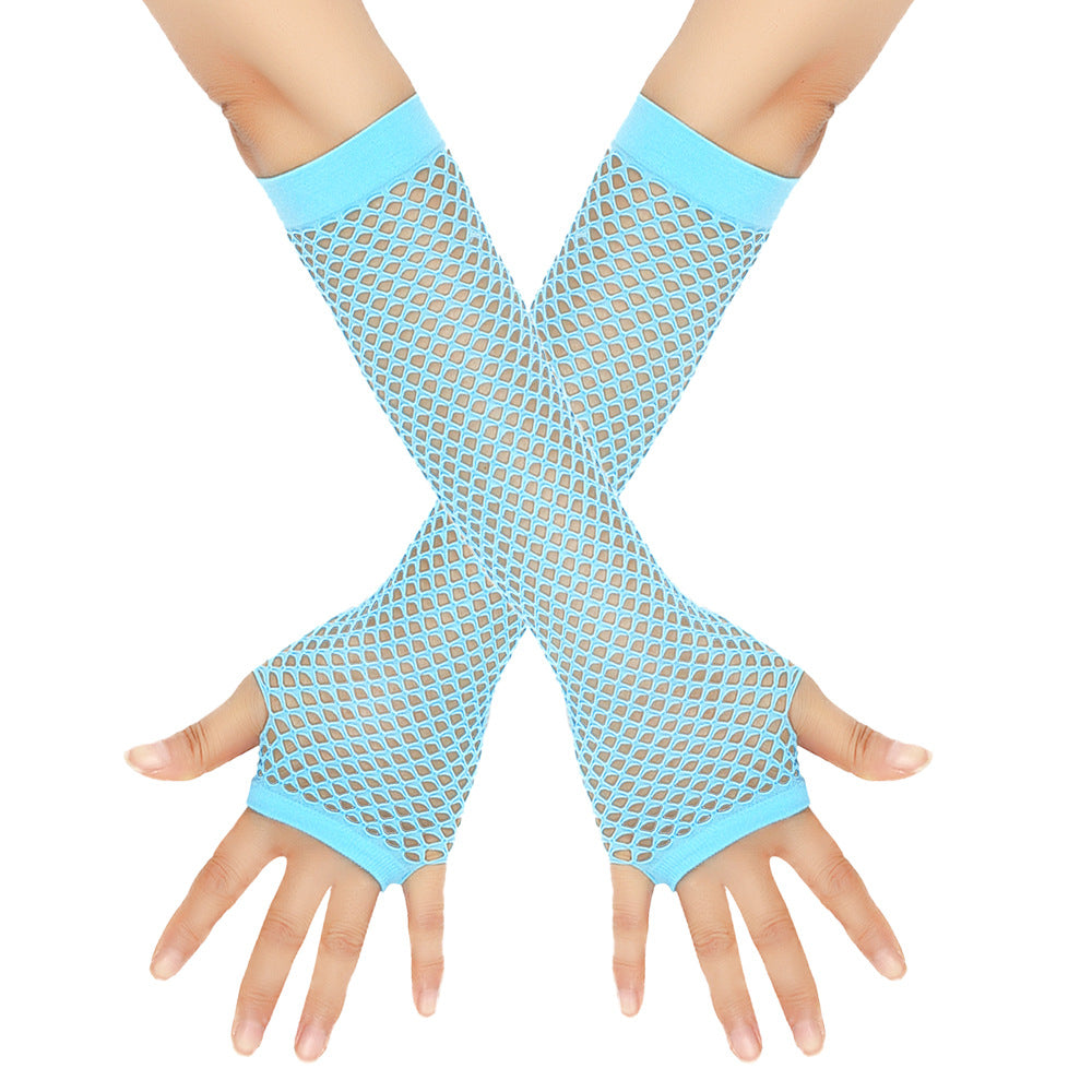 European and American Rough Net Fishing Net Elastic Gloves Sexy Long Gloves Punk Half Finger Nightclub Party Etiquette Gloves