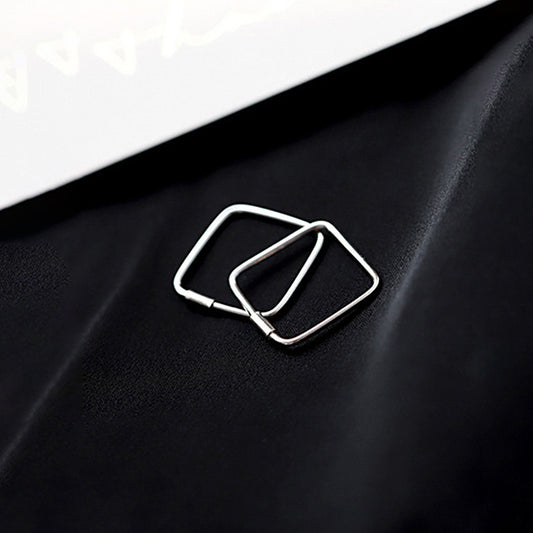 S925 Sterling Silver Rhombus Earrings Simple Lines Small Square Ear Buckles Japanese and Korean Temperament Niche Design Ear Jewelry Women