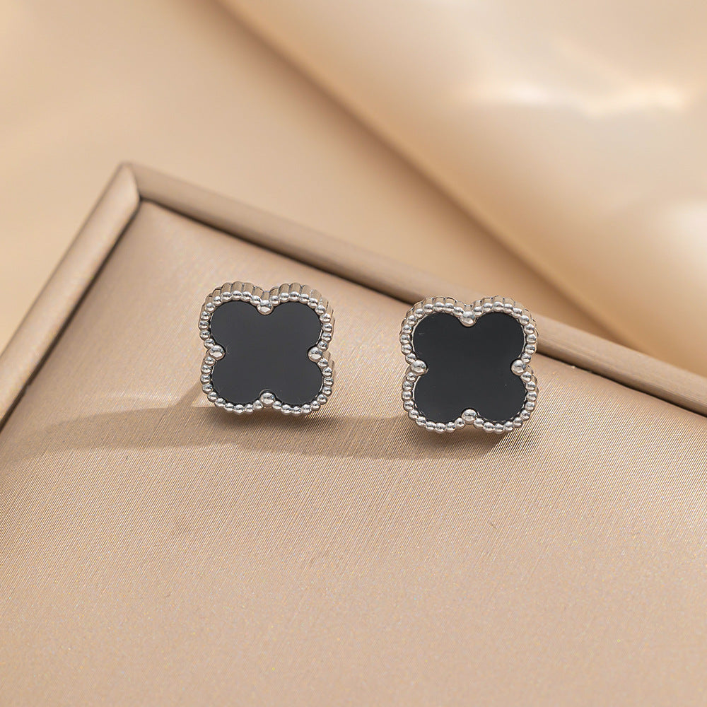 Four-leaf Clover Necklace 13MM Bracelet Stud Earrings Three-piece Set Versatile Lucky Four-leaf Clover Five-flower Bracelet Collarbone Chain Earrings