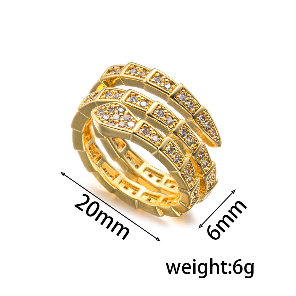 Light Luxury European and American Fashion Snake-shaped Snake Bone Ring Women's Ins Tide Niche Design Advanced Sense Adjustable Ring