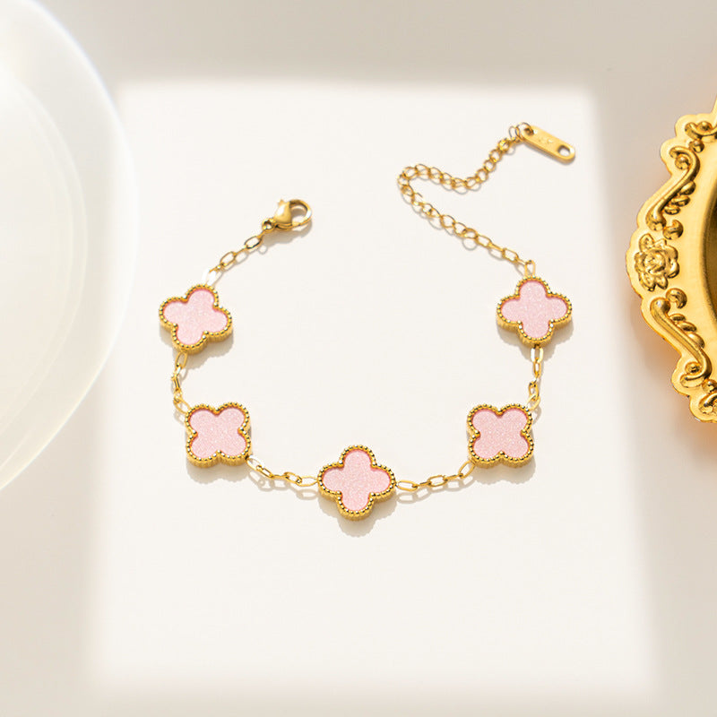 Titanium Steel Four-leaf Clover Five-flower Double-sided Fritillary Necklace 18K Real Gold Electroplating Non-fading Light Luxury High-sense Collarbone Chain
