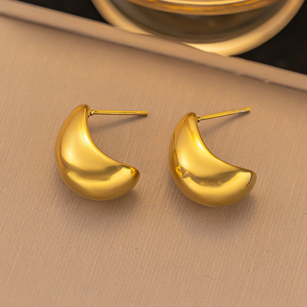Simple 18k Gold-plated Stainless Steel Circle Earrings Simple Gold-plated Men's and Women's Models