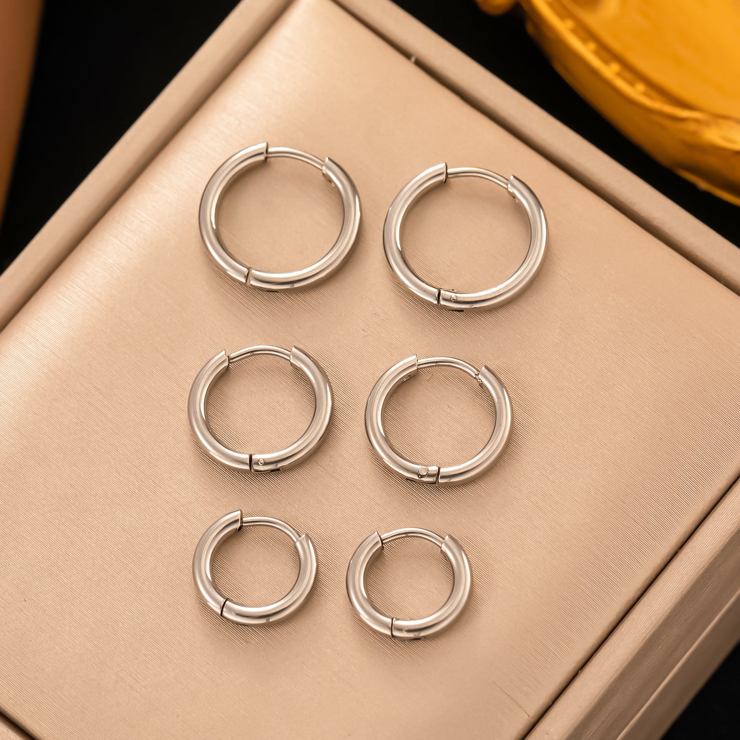 Stylish and Simple Cold Wind Double-layer Gold-plated Stainless Steel Solid Round Titanium Steel Earrings