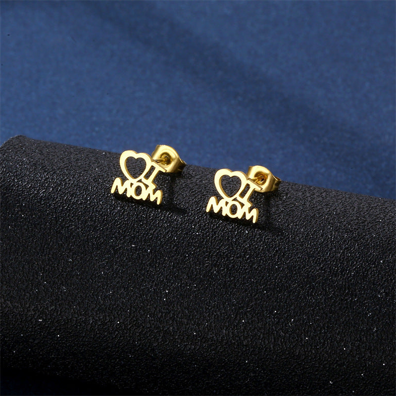 Mother's Day Necklace Female, Personalized Creative Mother Pendant Stud Earrings Set 18K Gold Hollow Collarbone Chain Wholesale