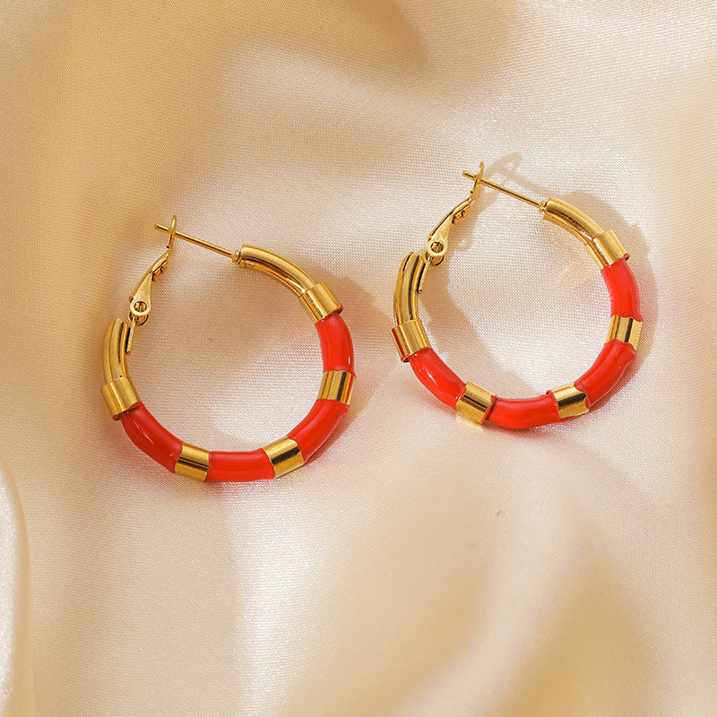 Stainless Steel Earrings Women's Multicolor Color Earrings Plated 18K Gold Stud Earrings