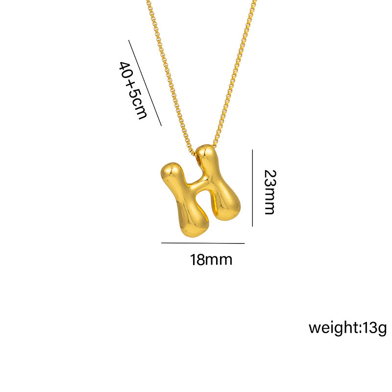 Titanium Steel 18k Real Gold Glossy Balloon Bubble Chubby Cute Q Version 26 English Letters Pendant Necklace