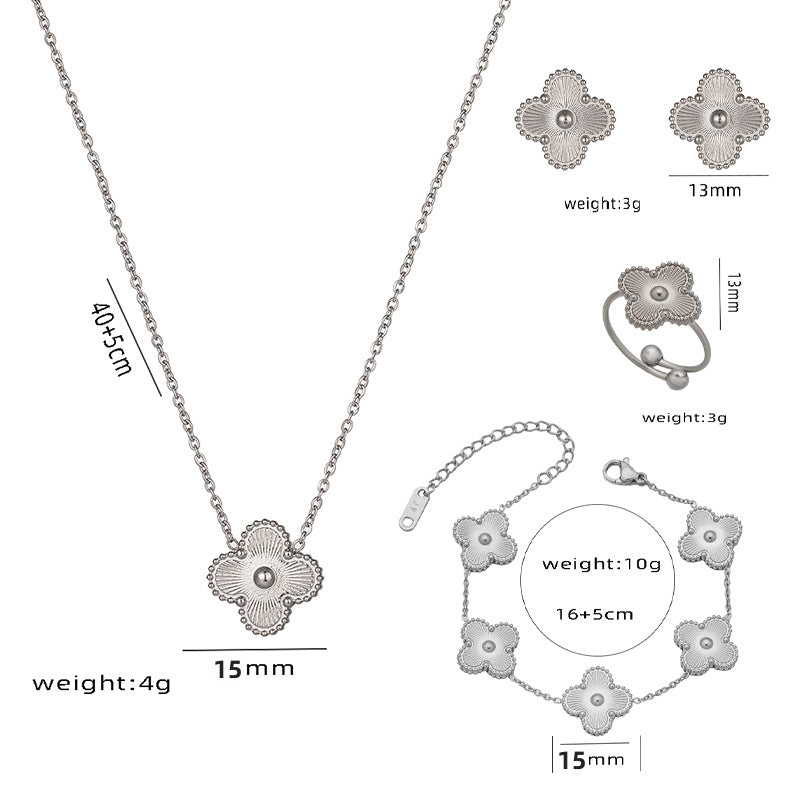 Fashion Temperament Four-leaf Flower Collarbone Chain Set Female New Trendy Internet Celebrity Design Necklace Personalized Neck Chain