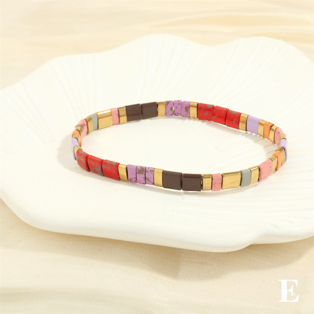 Stylish Retro Pull-up Beaded Bracelet, Simple Bohemian Hand-woven Elastic Bracelet for Women