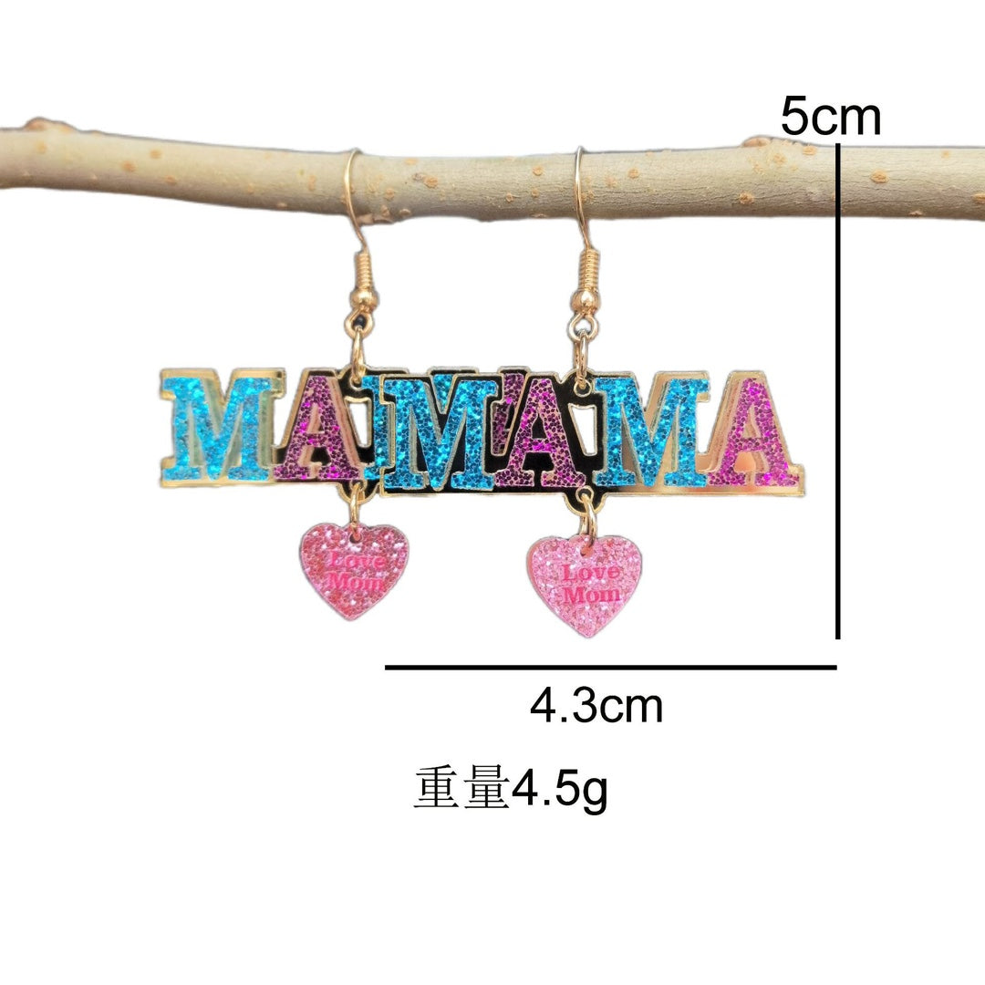 Mother's Day Splicing Acrylic MOM MAMA Letter Love Earrings Holiday Gift Earrings