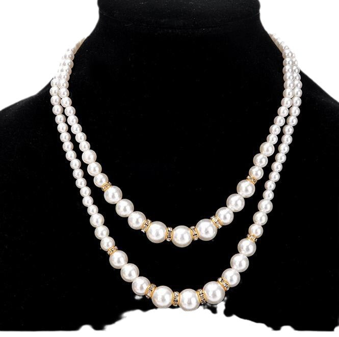 Cheongsam Pearl Necklace Women's Double-layer Multi-layer Neck Chain Collarbone Chain Retro Stacked Collarbone Chain