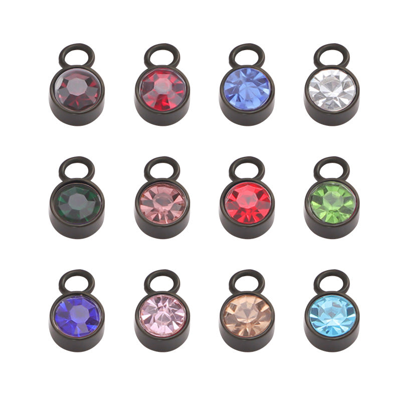 Europe and The United States Hot-selling Stainless Steel Gold Rose Gold Black 6mm Birthstone Jewelry Accessories DIY Pendant Pendant Wholesale