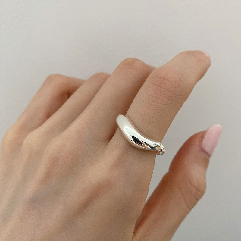 Korean Version of S925 Sterling Silver Niche Design Irregular Simple Plain Ring Female Stacking Wearing Hipster Ring Cold Wind