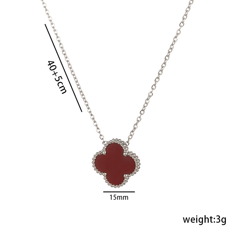 Non-fading High-quality Jewelry Double-sided Four-leaf Clover Necklace Women's Live Broadcast Hot-selling Titanium Steel Collarbone Chain Wholesale