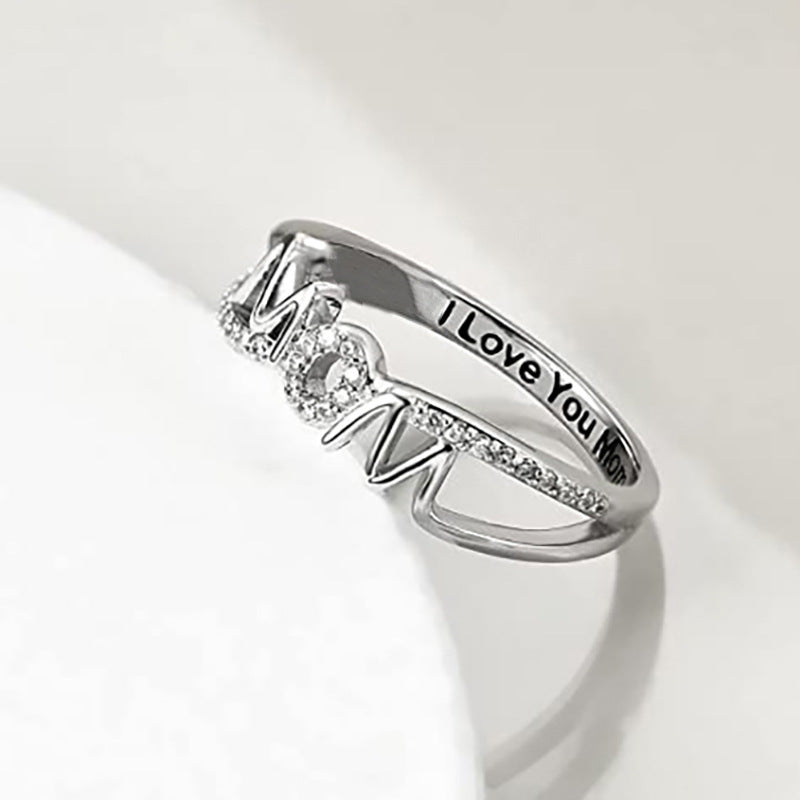 Special Recommendation for Mother's Day Gifts, Micro-inlaid Zircon I Love Mom Letter Ring MOM Series Ring
