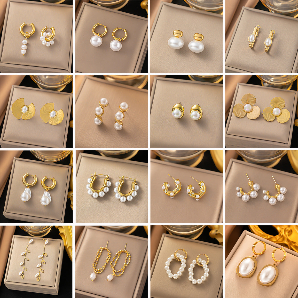 European and American Retro Fashion Versatile Titanium Steel Geometric Pearl Earrings