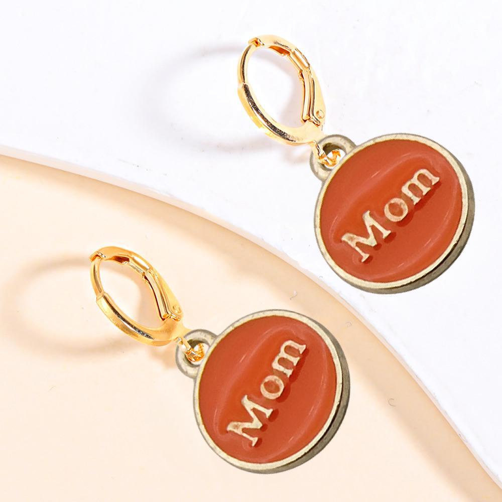 Alloy Drip Pendant Round Double-sided Mom18x14mm Series Earrings