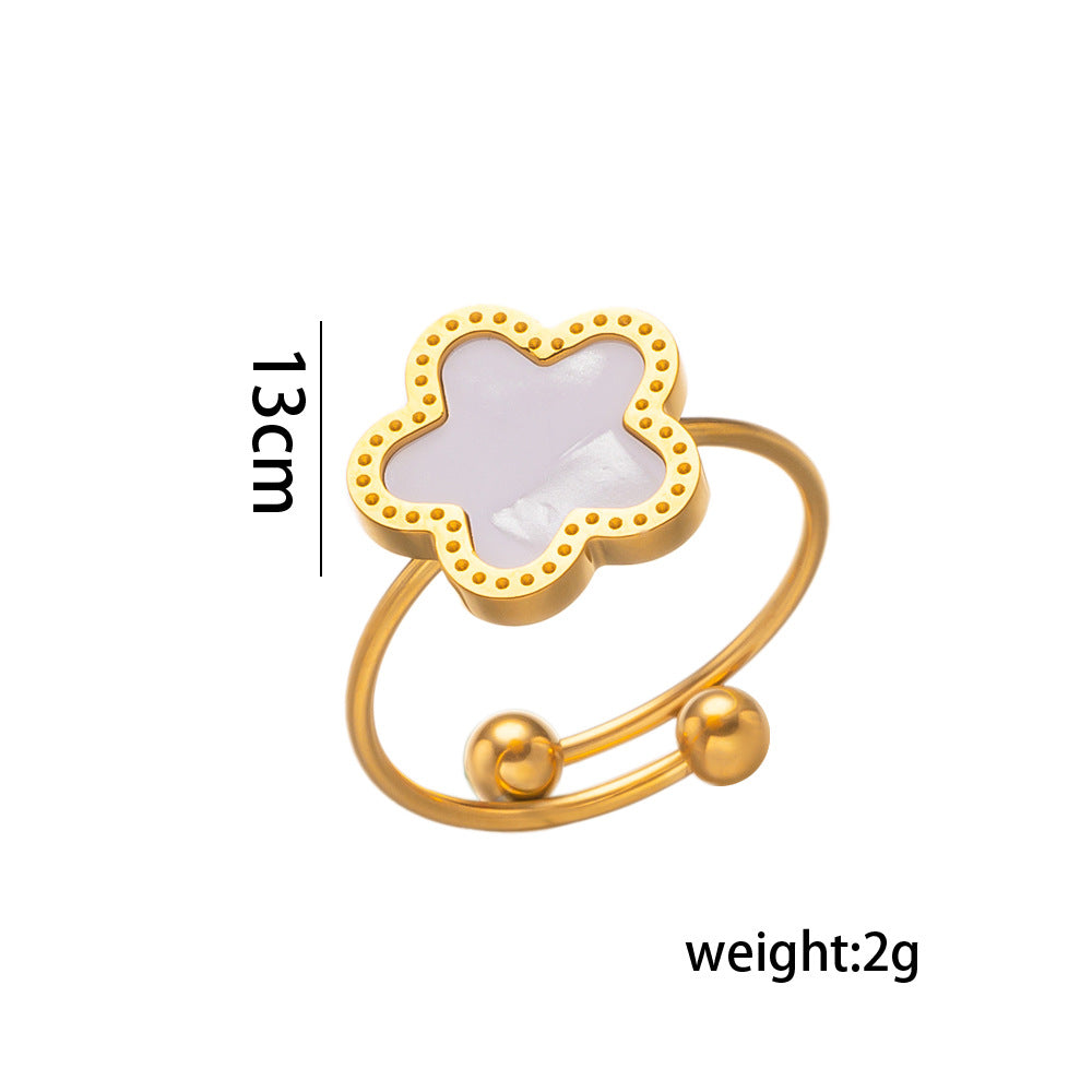 Five-leaf Flower Live Ring, Titanium Steel Five-leaf Clover Ring, Lucky Five-leaf Flower, Live Ring