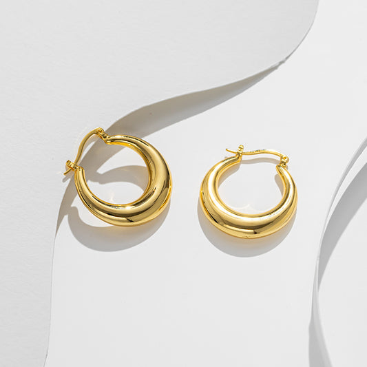 European and American e-commerce popular titanium steel, plated with 18K gold crescent-shaped circle ear buckle large tube hollow, titanium steel, earrings - NiceOceanJewelry