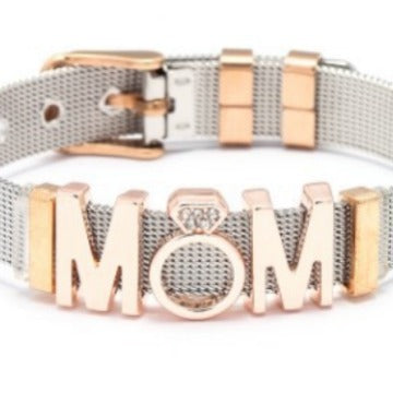 Stylish Simple Stainless Steel Mesh Strap DIY Alloy Font MOM Strap Buckle Holiday Love Gift Bracelet
