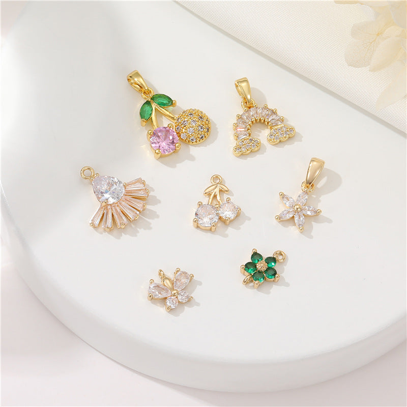 DIY Jewelry Accessories Cute Simple Micro-inlaid Zircon Cherry Pendant Accessories 14k Real Gold Butterfly Pendant