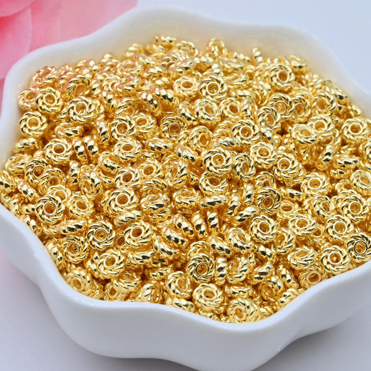Color-retaining Gold Beads 18k Gold Twist Beads Flat Beads, Handmade DIY Jewelry Accessories Necklace Bracelet Beaded Material