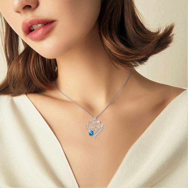 Cross-border New Mom Heart Lettering Diamond Necklace, Mother's Day Gift Necklace