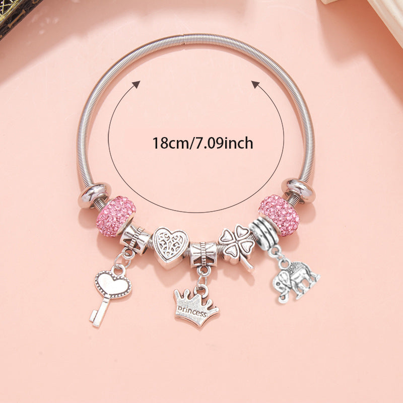 Explosive DIY Pink Love Pendant Bracelet Light Luxury Point Diamond Jewelry Temperament Versatile Bracelet Wholesale